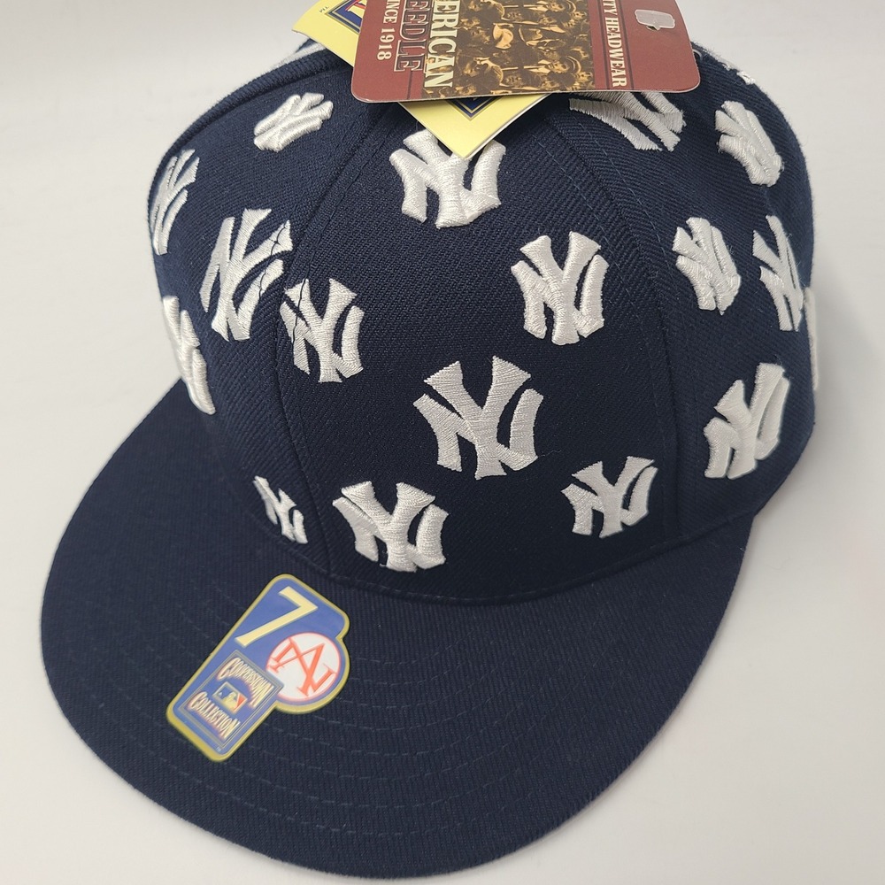 Vintage New York Yankees Hat Fitted 7 American Needle Blue White All Over Print